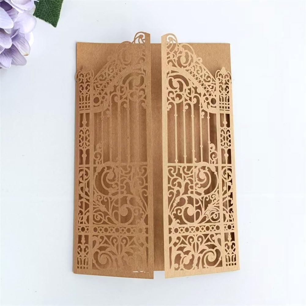 MillaSaw Craft Paper Fence Laser Cut Invitation Card For Wedding Birthday Anniversary 25pcs (4.9"x7.1", brown)