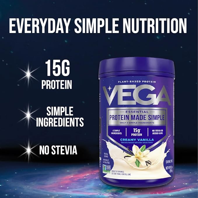 Vega Protein Made Simple - 15g Plant-Based Pea Protein, Chocolate, 39 Servings, Stevia Free, No Artificial Sweeteners or Gums, Non-GMO, Gluten Free, Dairy Free, 2.3lbs (Packaging May Vary)