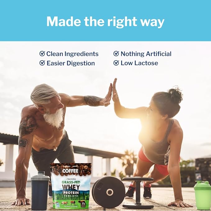 Opportuniteas Grass Fed Coffee Whey Protein Isolate Powder - 27g Protein Powder Without Artificial Sweeteners, Hormone-Free Cows, Non GMO - 2.5lb