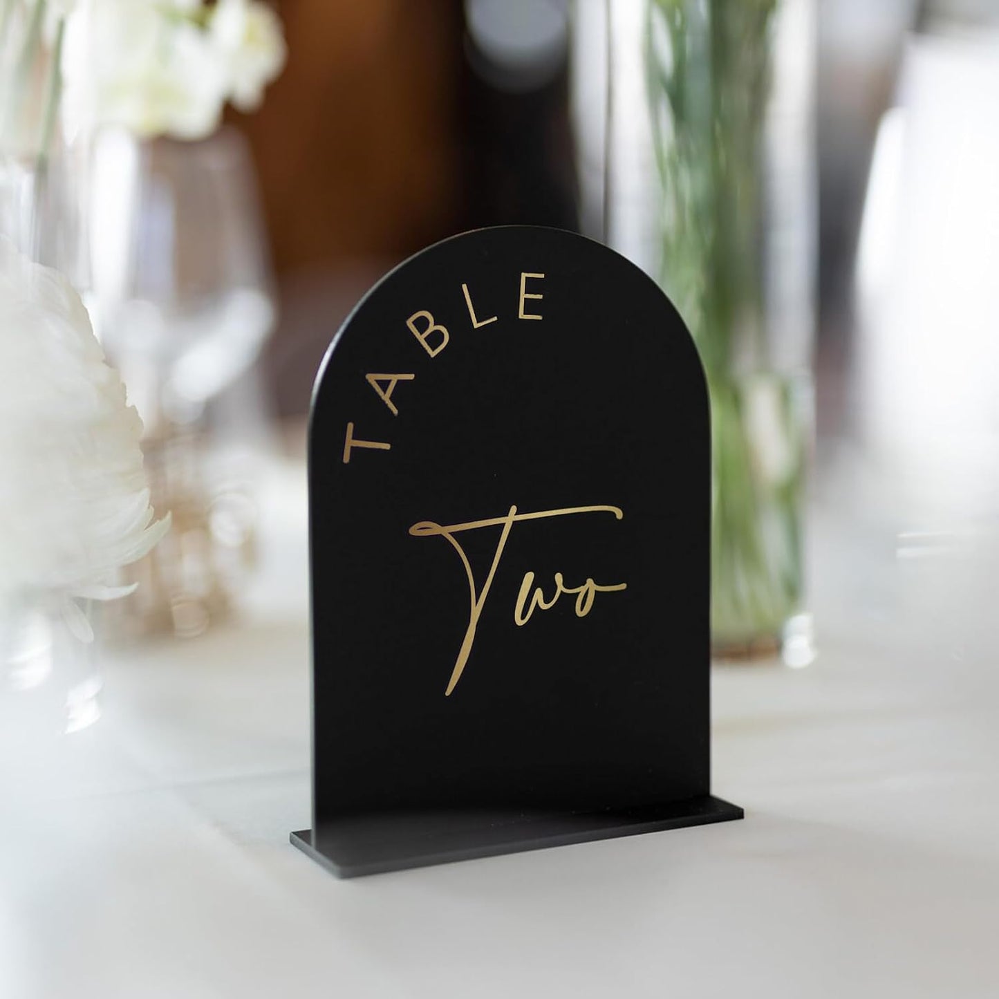 Black Arch Wedding Table Numbers 1-20 with Stands, 5x7 Inch Black Arch Acrylic Sign with Gold Letters, Acrylic Table Numbers for Wedding Reception