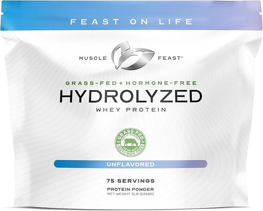 Muscle Feast Hydrolyzed Whey Protein Powder, Grass Fed and All Natural Hormone-Free, Hydro Whey Powder for Men and Women, Gluten Free, Non-GMO, Delicious Hydrolyzed Protein Powder, Unflavored, 5lb