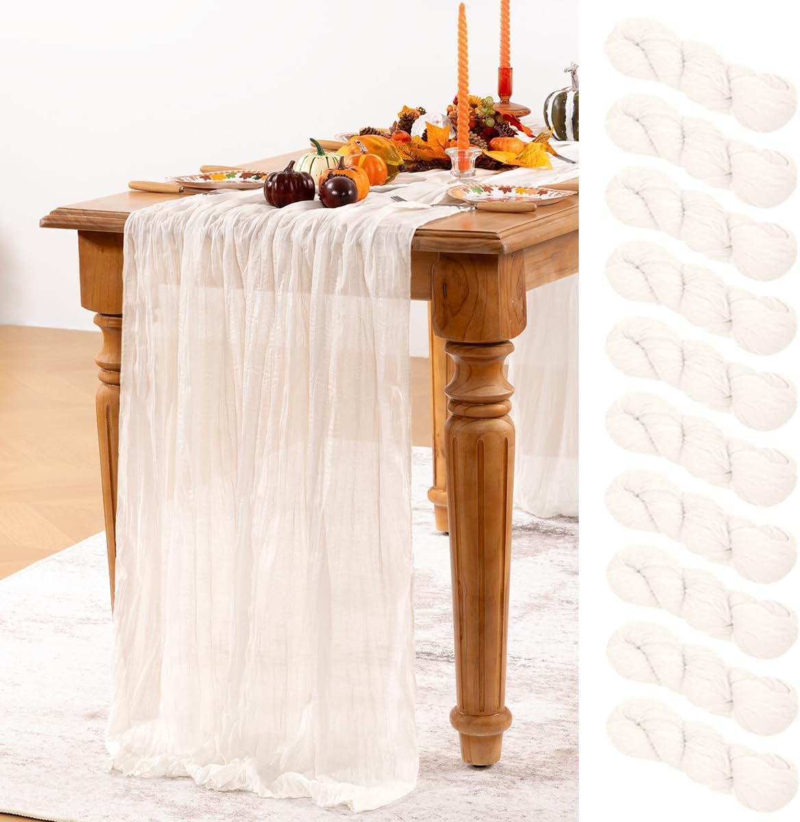 Ivory White Cheesecloth Table Runner 10 Pack Fall Table Runners Boho Gauze 120 Inches White Cheese Cloth Fall Table Decorations for Thanksgiving Weddings Bridal Baby Shower