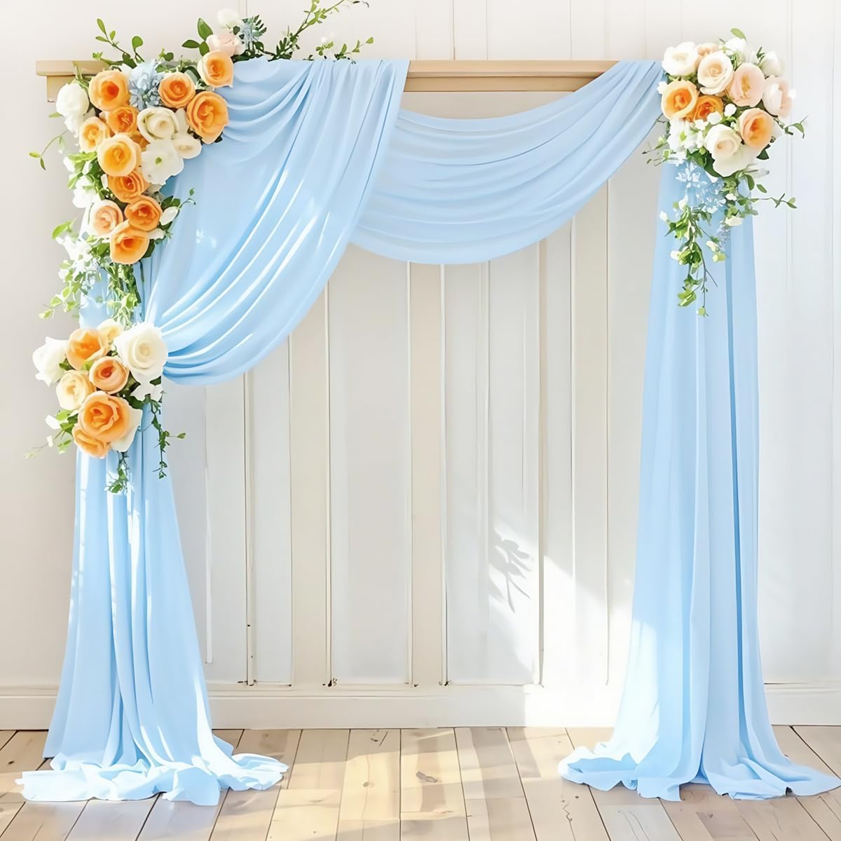 Wedding Arch Draping Fabric 1 Panel 30'' x 18FT Baby Blue Sheer Chiffon Arch Drapery for Photo Booth Bridal Shower Baby Shower Church Decor Newborn Photography Christening Outdoor Party