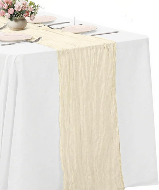 Beige Cheesecloth Table Runner -21*120Inch Long Boho Wedding Table Decor, Rustic Gauze Fabric Runner for Bridal Showers, Baby Showers & Parties (Sheer, Lightweight, Wrinkled Design)