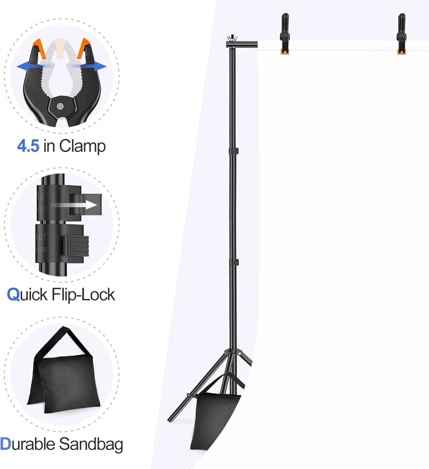EMART Backdrop Stand 10x7ft(WxH) Photo Studio Adjustable Background Stand Support kit with 2 Crossbars, 8 Clamps, 2 Sandbags and Carry Bag for Parties, Events Decoration, Wedding, Photography