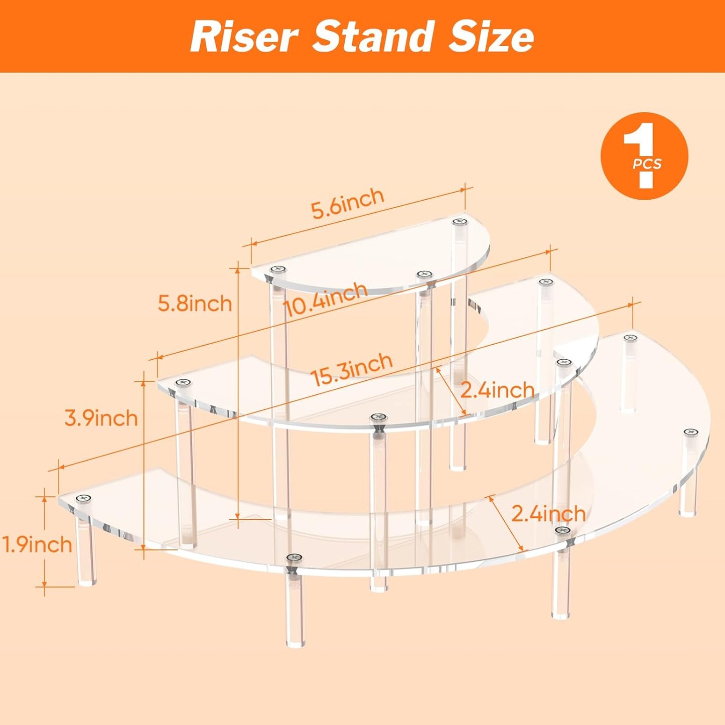 3 Tier Acrylic Display Risers, Half Moon Cupcake Stand, Clear Perfume Organizer, Dessert Stand for Display, Clear Display Stand for Food, Cupcake, Perfume, Collections