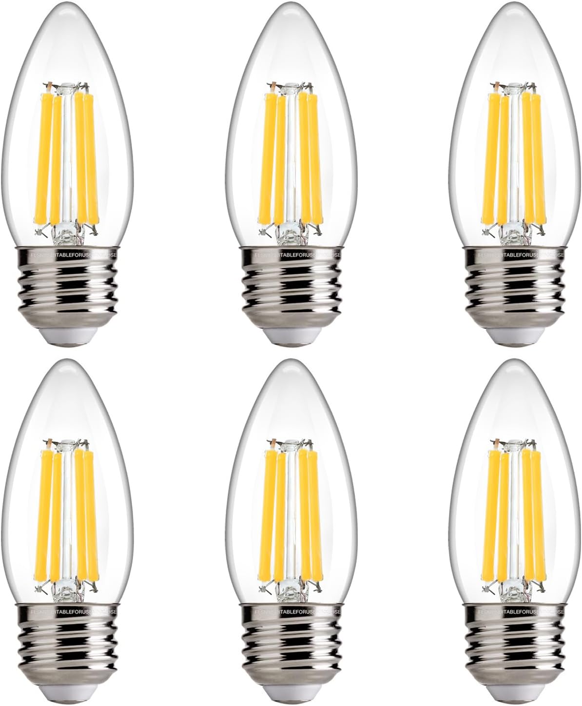 FLSNT 100W Equivalent LED Chandelier Light Bulbs E26 Base, 5000K Daylight Dimmable LED Candelabra Bulbs, 800LM, 6 Pack UL,CA65 Listed.