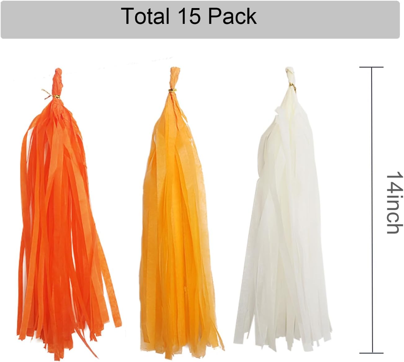 GAKA Orange and White Tissue Paper Tassel(3 Colors),Paper Tassel Garland Banner for Wedding Birthday Party Decor Supplies,15 PC