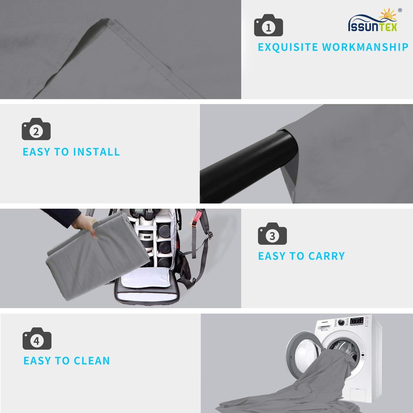 ISSUNTEX 6X9 ft Background Muslin Backdrop, Photo Studio, Collapsible High Density Screen for Video Photography and Television-Gray