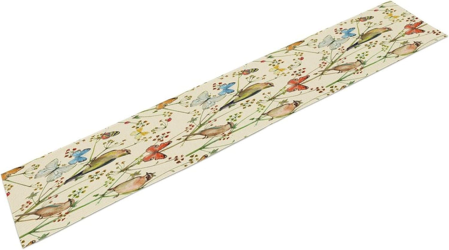 Brown Bird Floral Table Runner Spring Flower Kitchen Table Decoration Suitable for Family Dinner Decoration 13x90 Inch