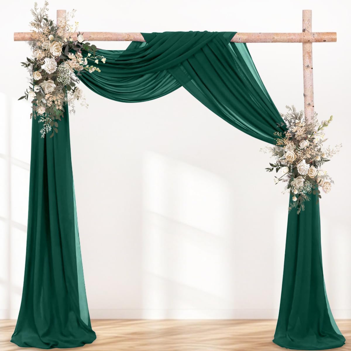 Fall Emerald Green 2 Panels Wedding Arch Draping Fabric 29" x 20Ft Sheer Drapes Outdoor Curtain for Wedding Party Baby Bridal Shower Arch Ceiling Backdrop Decor