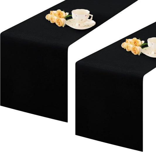 2 Pack Black Small Short Table Runner 12 x 24 Inch Solid Color Runners Coffee Table Dresser for Daily Party Home Decoration