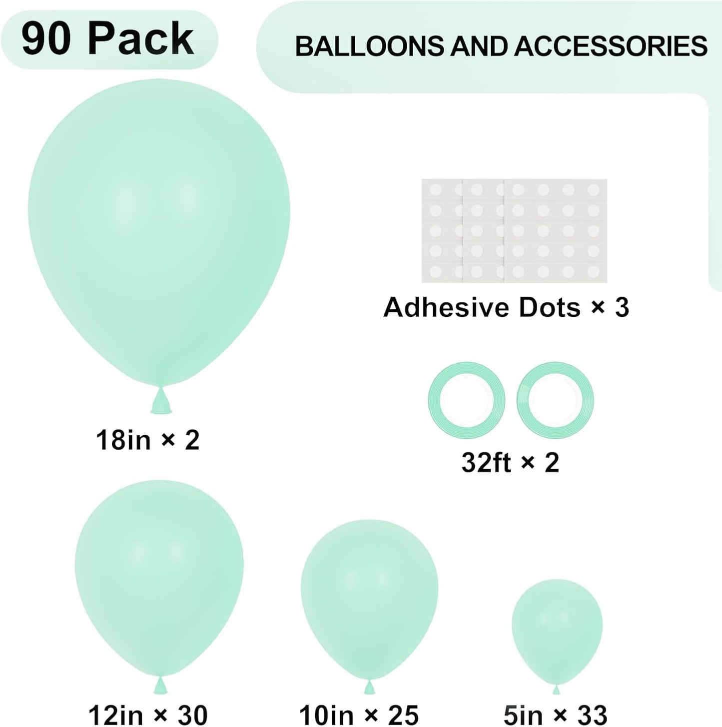 90pack Mint Green Balloons Different Size 18/12/10/5 Inch Pastel Green Balloon Garland Arch Kit for Baby Shower,Graduation, Wedding, Birthday, Gender Reveal, New Year Decorations