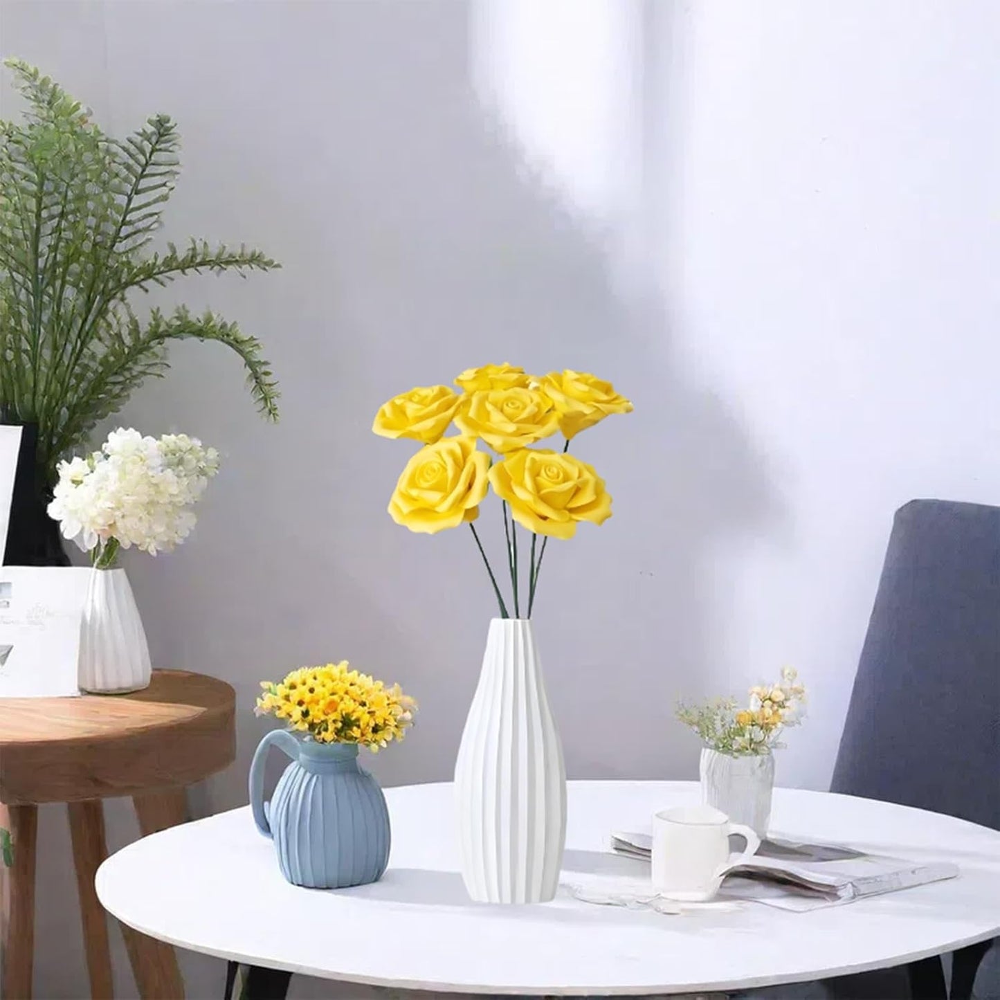 6 pcs Handmade Ceramic Roses,Featuring Vibrant Colors and Intricate Petal Details Floral Decorations Wedding Decoration Christmas Decor Gift Providing Long-Lasting Beauty (Yellow)