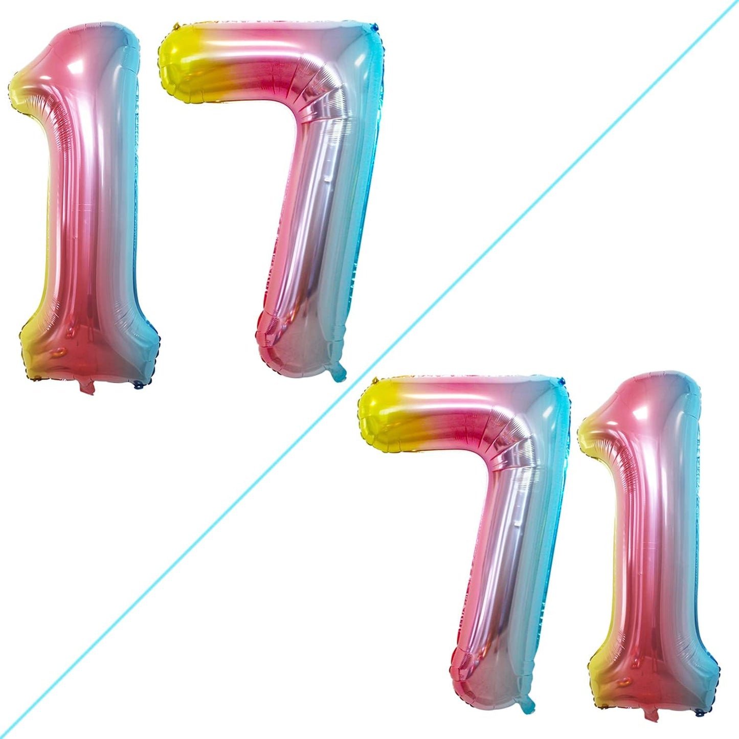 GOER Number 17 Balloons for 17th Birthday Sweet 17 Party Decorations,42 Inch Jumbo Foil Helium 71 Balloons for 71st Birthday Party Decoration (Rainbow)