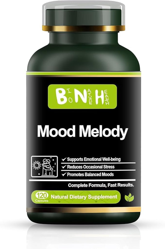 BNH Mood Melody - Balance Hormone Response - Serotonin - Dopamine - Oxidative Stress - Positivity - Relaxation - Encourages Neurotransmitter Production - 15 Clinically Proven Ingredients - 120ct
