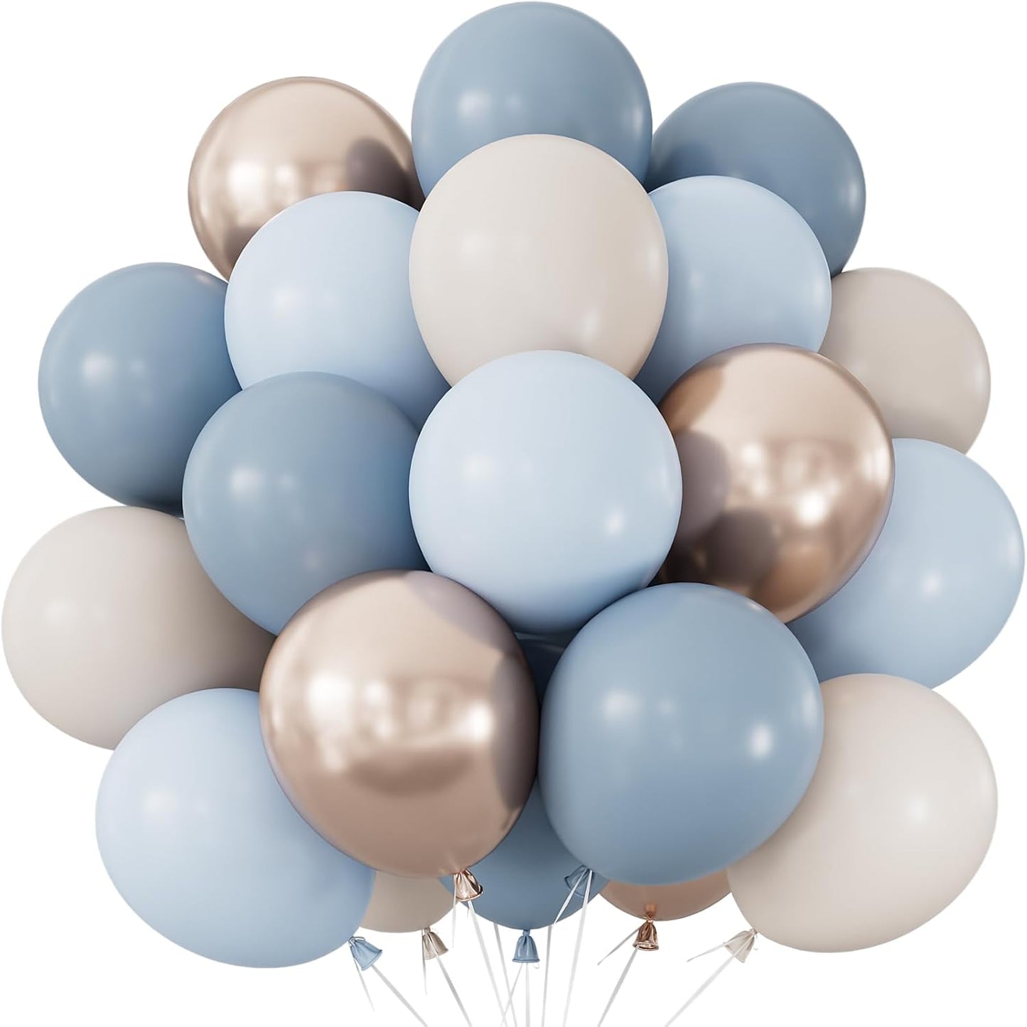 Dusty Blue and Gold Balloons - 12 Inch Dusty Blue Balloons Metallic Gold Sand White Latex Balloon Baby Shower Balloon for Girls Gender Reveal Birthday Party Supplies, Boy Baby Shower Decoration