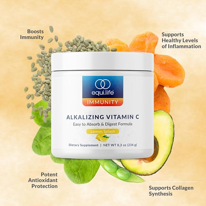 Equilife Alkalizing Vitamin C, 2500 mg per Serving, Immunity Support Supplement with Magnesium, Calcium, & Potassium, Easy Absorption Powder Formula, Gluten Free, Non GMO, Lemon Splash Flavor, 8.3 Oz