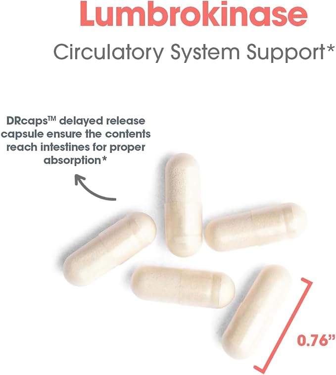 Allergy Research Group Lumbrokinase Supplement - Enzyme for Circulatory System Support, Supports Blood Circulation Already in The Normal Range, Cardiovascular Health - 60 Vegetarian Capsules