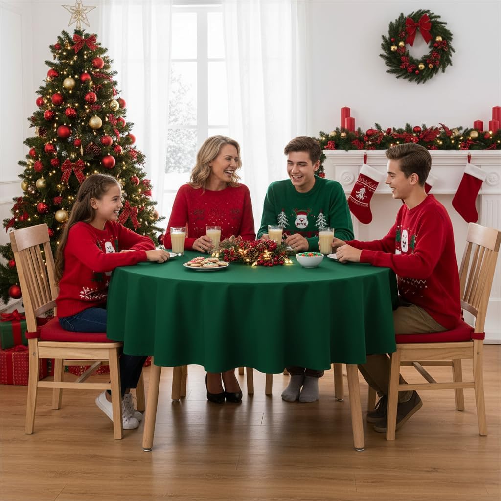 sancua Round Tablecloth - 70 Inch - Water Resistant Spill Proof Washable Polyester Table Cloth Decorative Fabric Table Cover for Dining Tables, Buffet Parties and Camping, Hunter Green