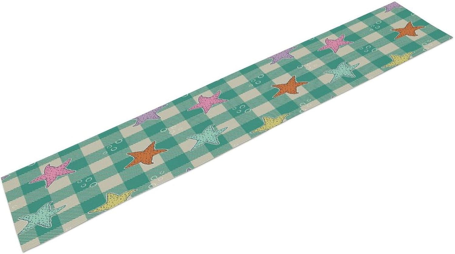 Starfish Plaid Table Flag Green Plaid and Marine Life Starfish Kitchen Table Flag Suitable for Birthday Party Restaurant Decoration Outdoor Picnic 13 * 60 Inch