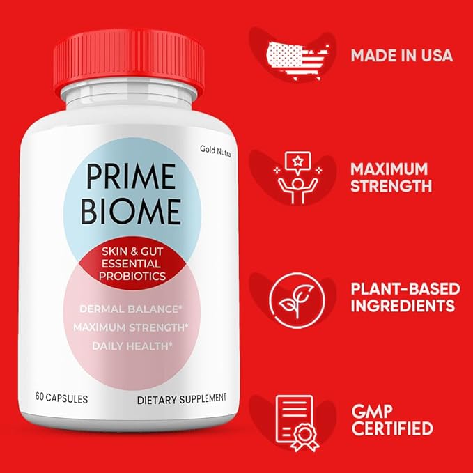(2 Pack) Prime Biome Pills, Prime Biome All Natural Supplement Skin and Gut Probiotics Capsules, 2 Month Supply