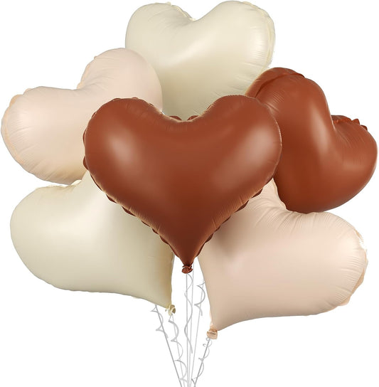 Cream White Beige Heart Balloons,24Inch Large Heart Foil Balloons for Valentine's Day Birthday Wedding Baby Shower Anniversary Party Decorations