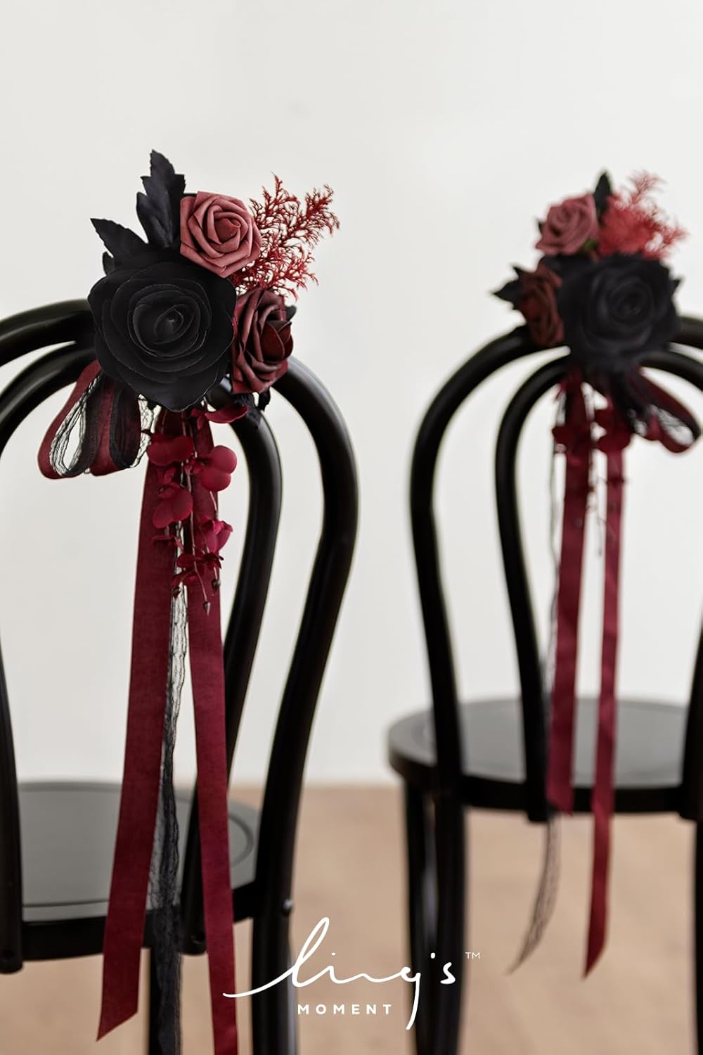 Ling's Moment 8 Wedding Artificial Aisle Pew Flowers Chair Decorations Arrangements with Chiffon Ribbons Black Burgundy for Ceremony Chair Back Floral Decor Reception Church Rose Party Outdoor