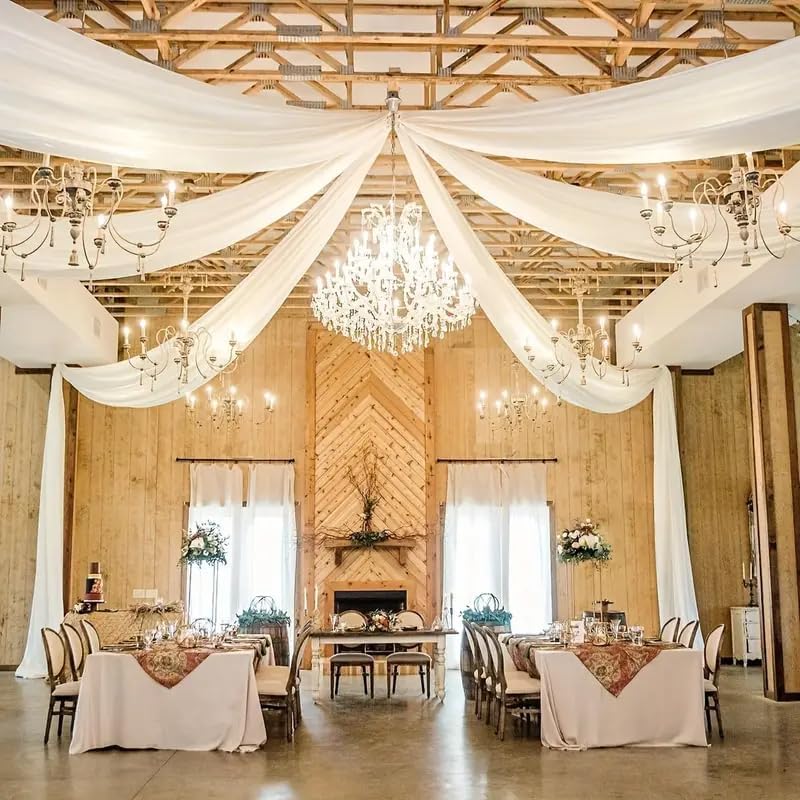 DUOBAO Ivory Ceiling Drapes Sheer Backdrop Curtains 6 Panels 5ftx20ft Reception Halls Drapeing Banquet Room Curtain with Rod Pocket for Wedding Birthday Stage Decoration