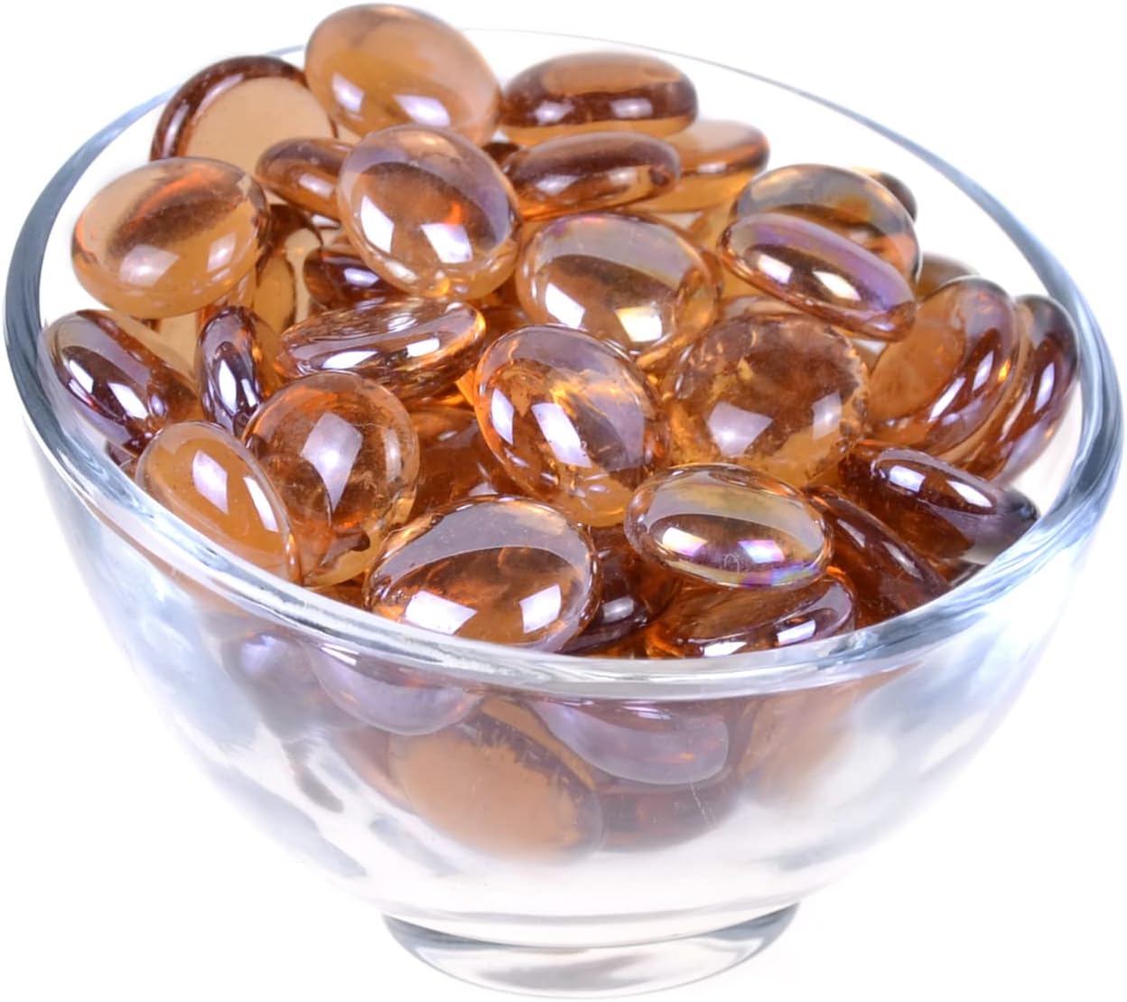 KINGOU Flat Glass Gems/Marbles/Stones/Beads for Vase Filler, Table Scatter, Games - 1 Lbs (17-19mm, Approx. 3/4")-Light Brown