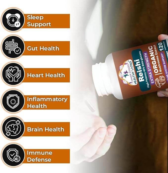 CANCER SCIENCES Reishi Wellness Mushroom Supplement Capsules, USDA Certified Organic Mushrooms Extract, Extra Strength 1,500 mg, High Potency 40% Beta-Glucans, Immune Support, Anti-aging, 120 Capsules
