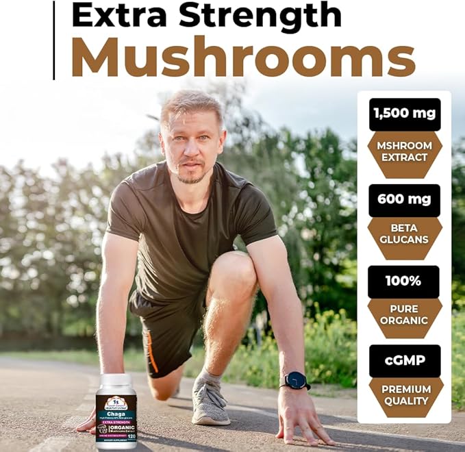 Cancer Sciences Chaga Wellness Mushrooms Supplement, USDA Certified Organic Mushroom Extract, Extra Strength 1,500 mg, High Potency 40% Beta-Glucans, Immune Support, Gut Health, Antioxidant, 120 Caps