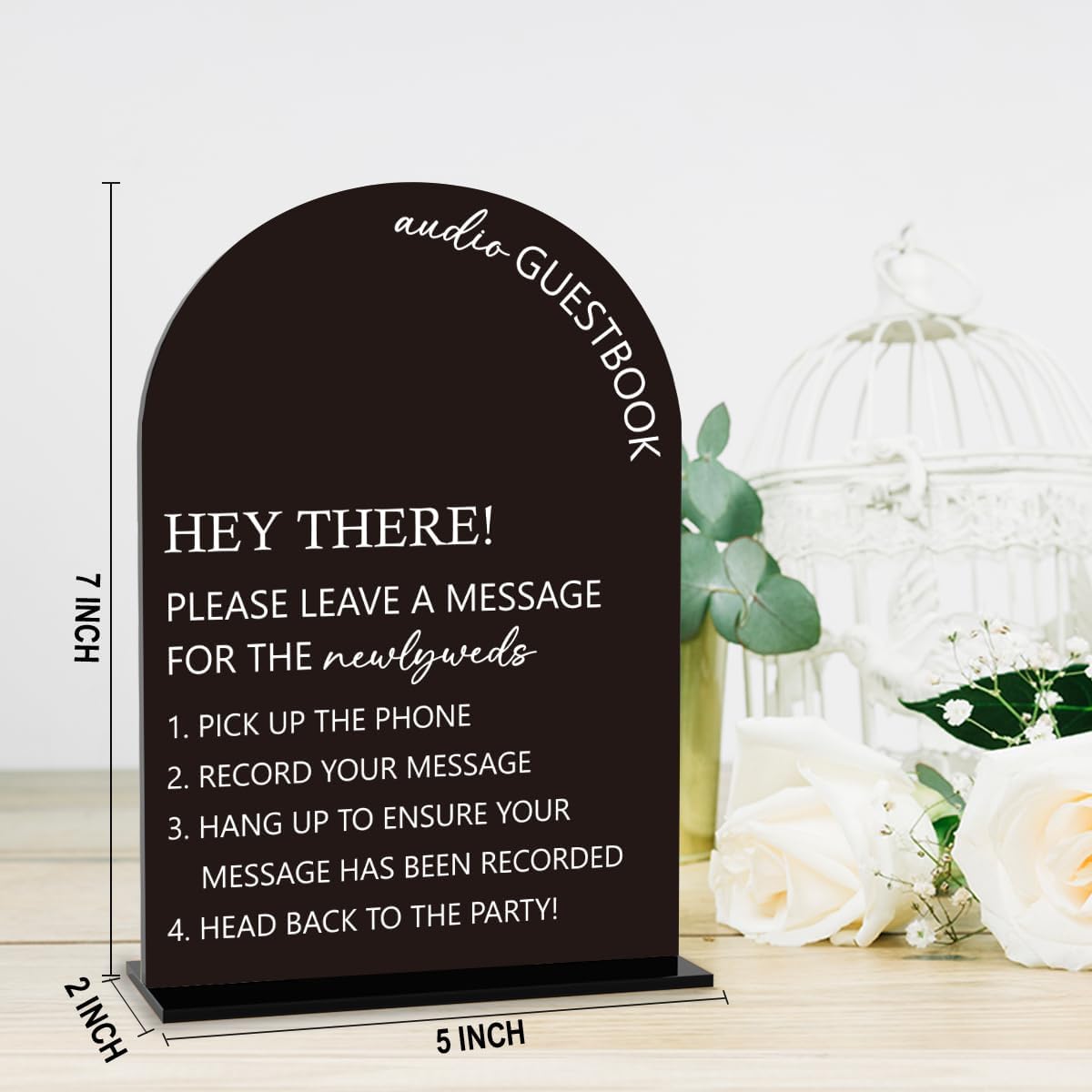Audio Guest Book Sign, Wedding Engagement Bridal Shower Decor for Ceremony Party Reception Table Desk Decor Acrylic Sign (Black)