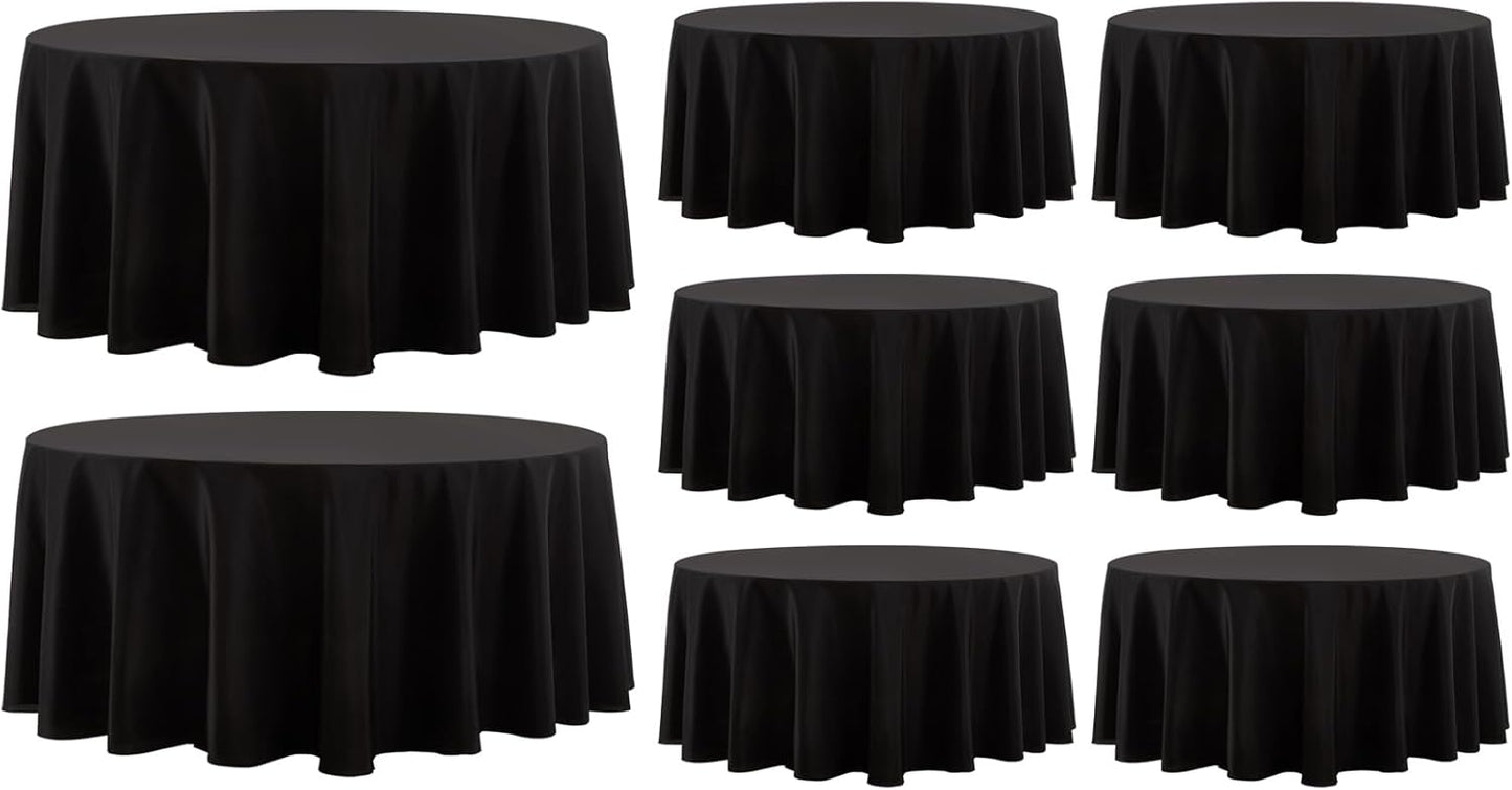 Round Tablecloth 8 Pack 108 Inch Black Tablecloths Washable Decorative Linen Polyester Table Clothes Cover for Dining Table Banquets Buffet Parties and Wedding