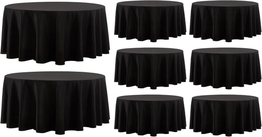 Round Tablecloth 8 Pack 108 Inch Black Tablecloths Washable Decorative Linen Polyester Table Clothes Cover for Dining Table Banquets Buffet Parties and Wedding