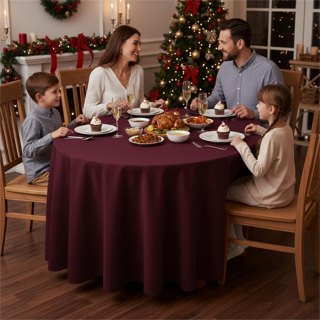 Fitable 6 Pack Burgundy Tablecloths for Round Tables - 108 Inches in Diameter - Stain Resistant and Washable Table Clothes, Polyester Fabric Table Covers for Wedding, Party, Banquet, Formal Events