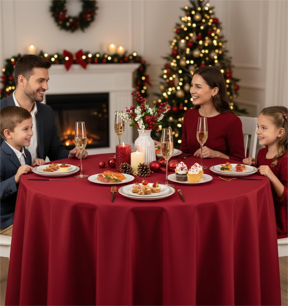 Fitable 6 Pack Red Round Table Clothes - 90 Inches in Diameter - Stain Resistant and Washable Tablecloths, Polyester Fabric Table Covers for Wedding, Party, Banquet, Gathering