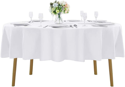 60 inch Round Tablecloth Washable Polyester Table Cloth Decorative Table Cover for Wedding Party Dining Banquet（60 inch,White）