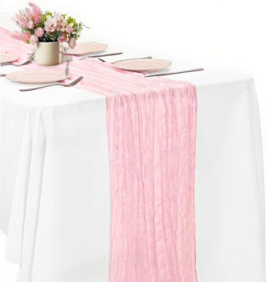 Pink Cheesecloth Table Runner -21*120Inch Long Boho Wedding Table Decor, Rustic Gauze Fabric Runner for Bridal Showers, Baby Showers & Parties (Sheer, Lightweight, Wrinkled Design)