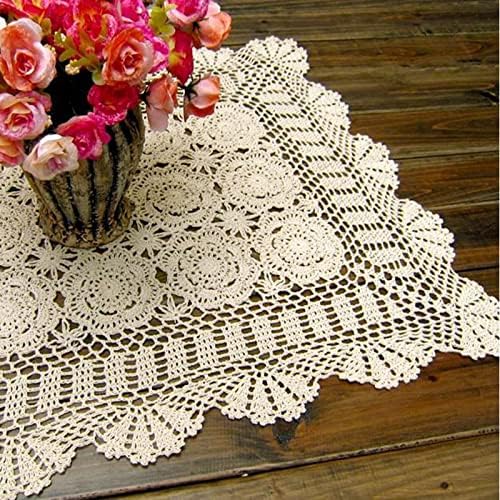 Cotton Handmade Crochet lace Table Runners Rectangular Tablecloth Doilies Doily Table Dresser Scarf Décor,19x27Inch,Beige