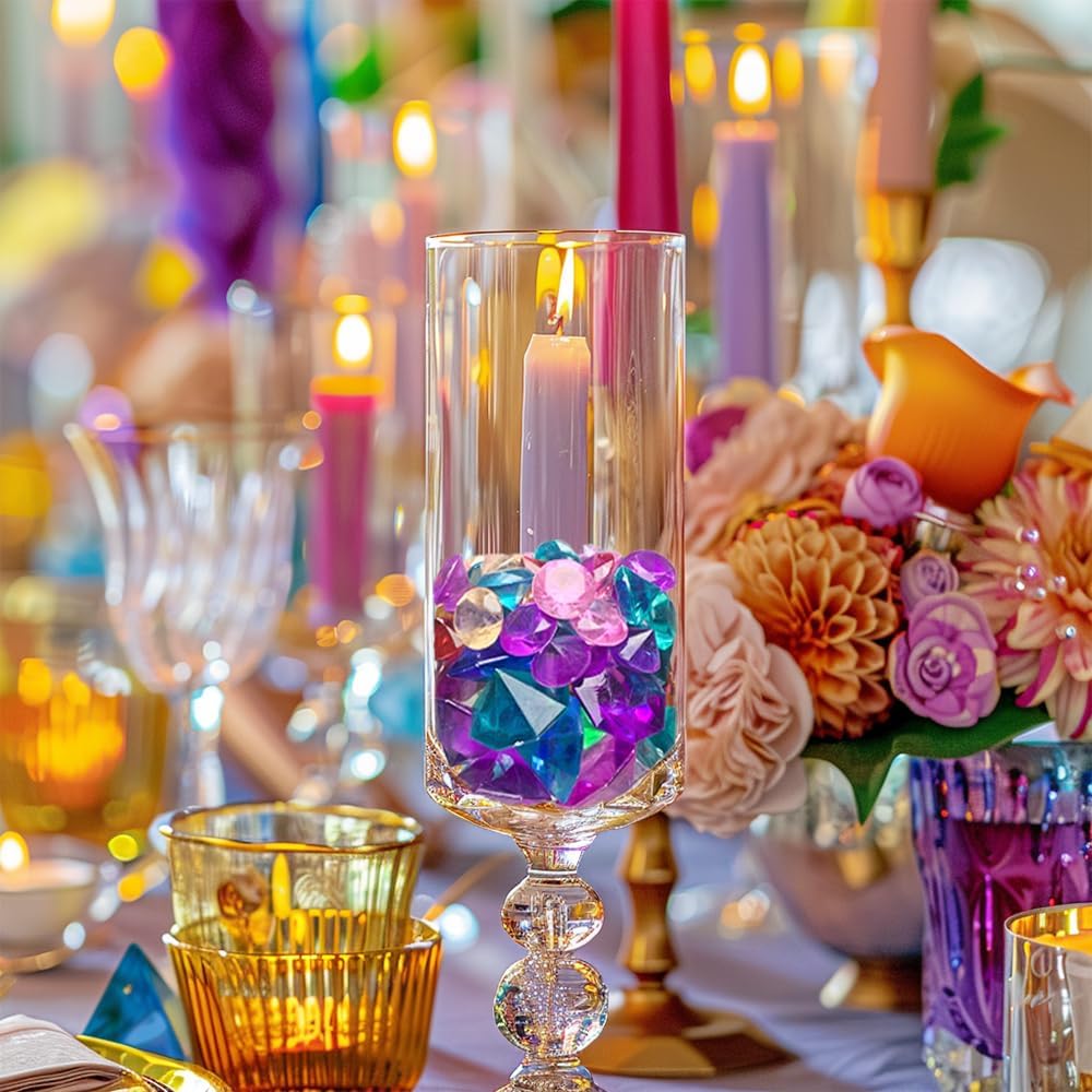 HappyFiller 130 PCS Acrylic Diamonds Fake Crystal Gems 2 Size Mixed for Swimming Pool Pirate Treasure Box Hunt Jewels,also Wedding Party Decor Table Scatters,Colored Vase Fillers