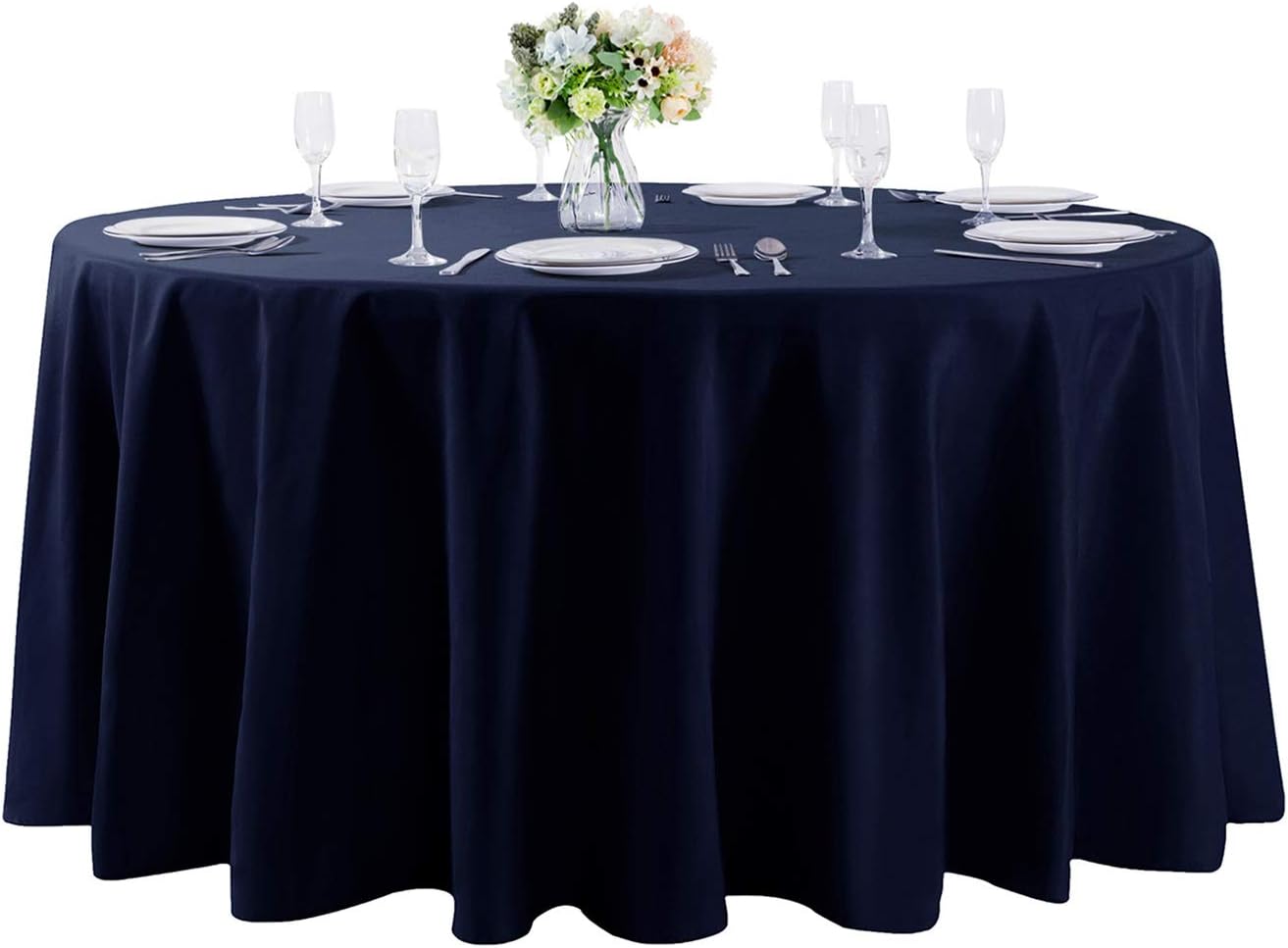 Cupuamon 108 inch Round Tablecloth Washable Polyester Table Cloth Decorative Table Cover for Wedding Party Dining Banquet（108 inch,Navy）