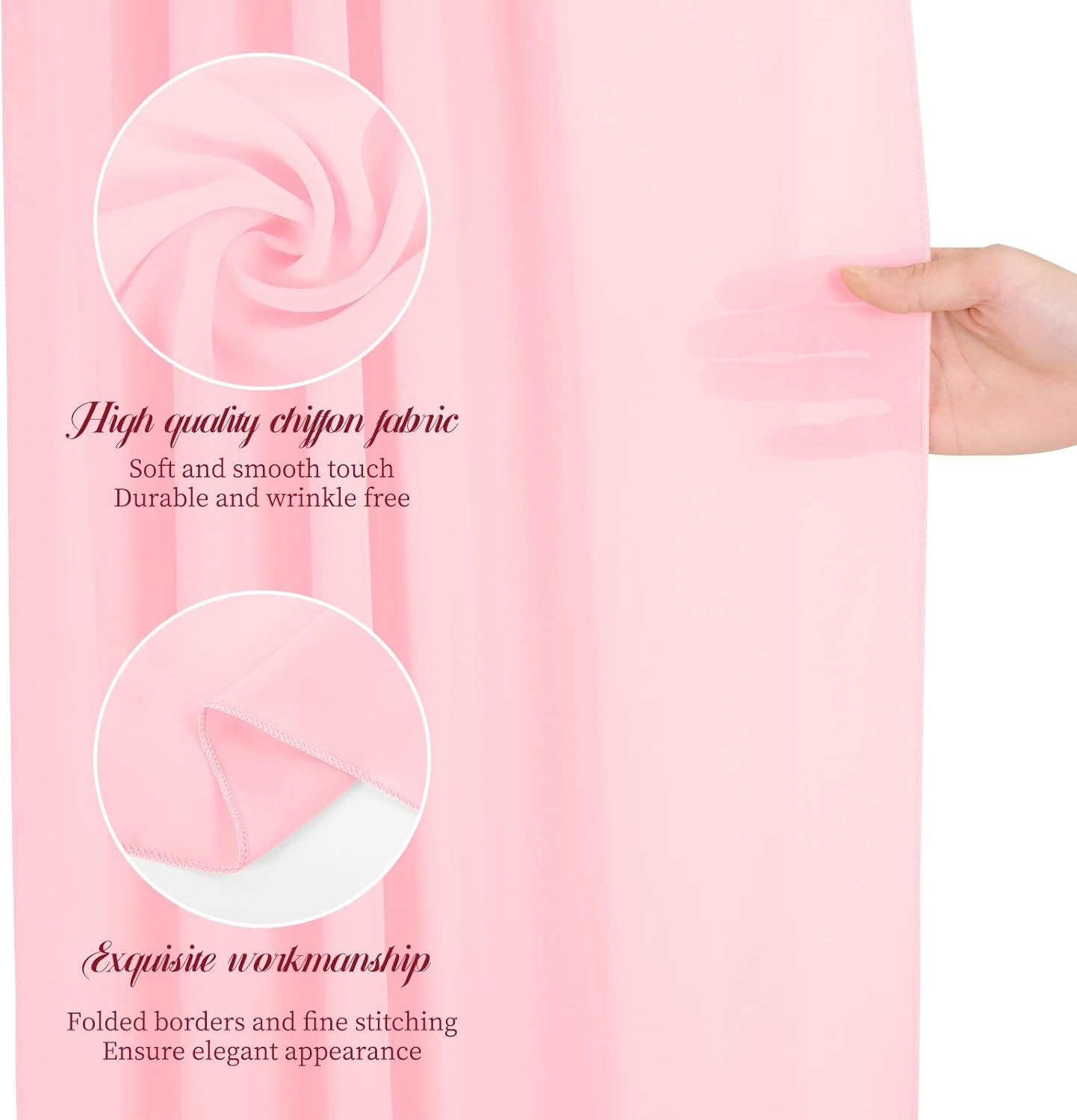 Wedding Arch Draping Fabric, 1 Panels 28" x20ft Pink Sheer Chiffon Curtain Drapes for Wedding Drapes Sheer Backdrop Curtains for Wedding Ceremony Reception Party Decoration