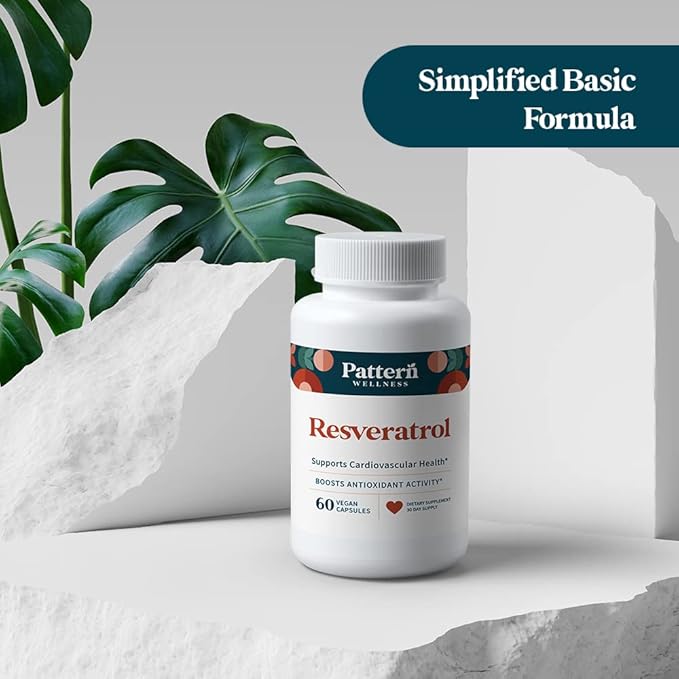 Pattern Wellness Resveratrol Supplement with Fisetin - Natural Antioxidant Booster - Whole Body & Heart Health, Healthy Immune Responses - No Fillers & Binders - USA Tested - 60 Non-GMO Capsules