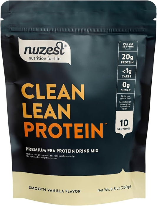 Nuzest - Pea Protein Powder - Clean Lean Protein, Premium Vegan Plant Based Protein Powder, Dairy Free, Gluten Free, GMO Free Protein Shake, Smooth Vanilla, 8.8 oz