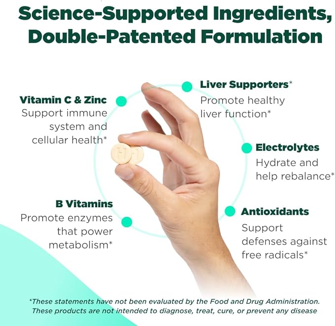 H-PROOF The Anytime You Drink Vitamin, Liver Health & Immunity Support with Electrolytes, Milk Thistle, and Vitamins B & C - 40 Chewable Tablets (20 Servings), Vegan, Lemonade
