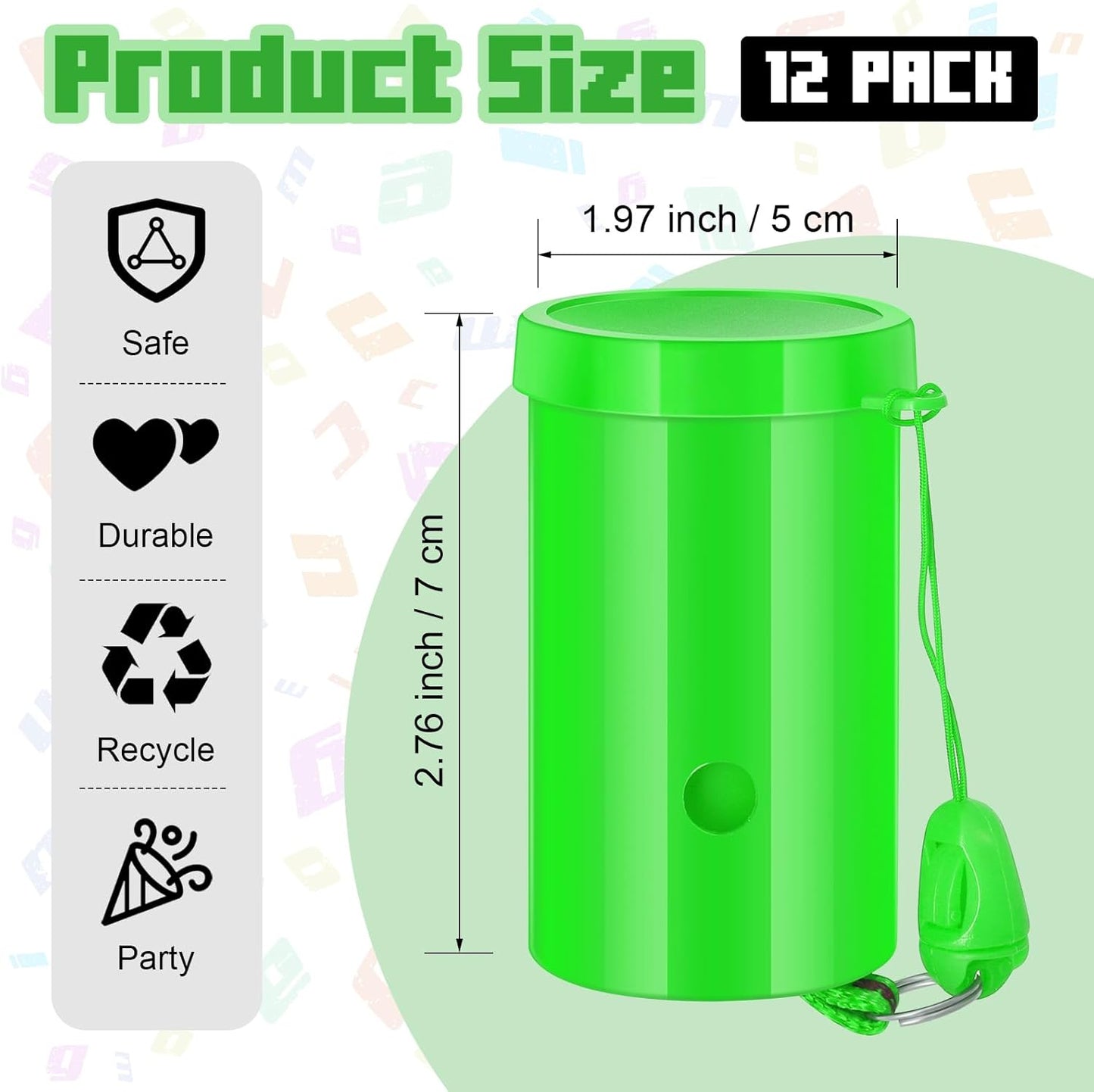 12 Pcs Mini Air Horns 3 Inch Noisemakers for Sporting Events Parties Celebrations Loud Noise Maker Blow Horn Noise Whistle with Lanyard for Birthday Party Celebrations Goodie Fillers(Green)