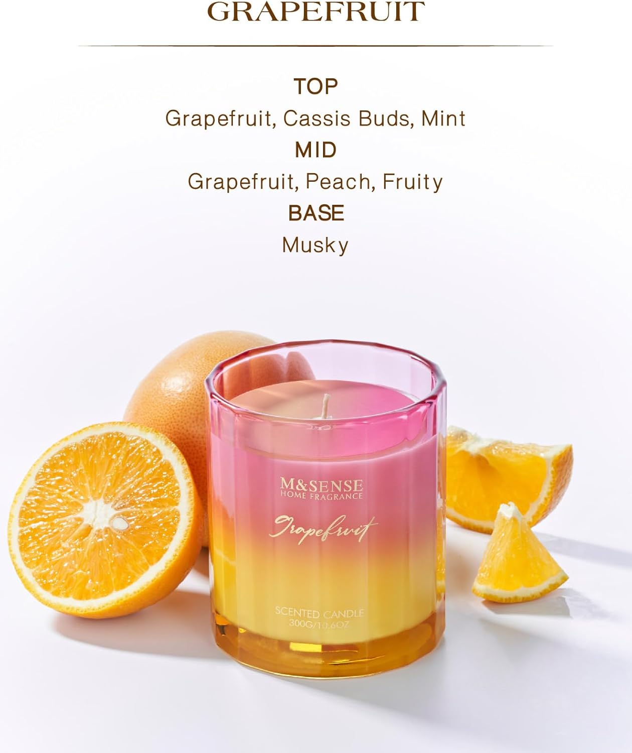 M&SENSE Grapefruit Scented Candles for Home, 10.6oz 60 Hours Non Toxic Natural Soy Candles in Glass Long Lasting Slow Burning, Unique Luxury Gifts Cozy Room Decor for Women Men
