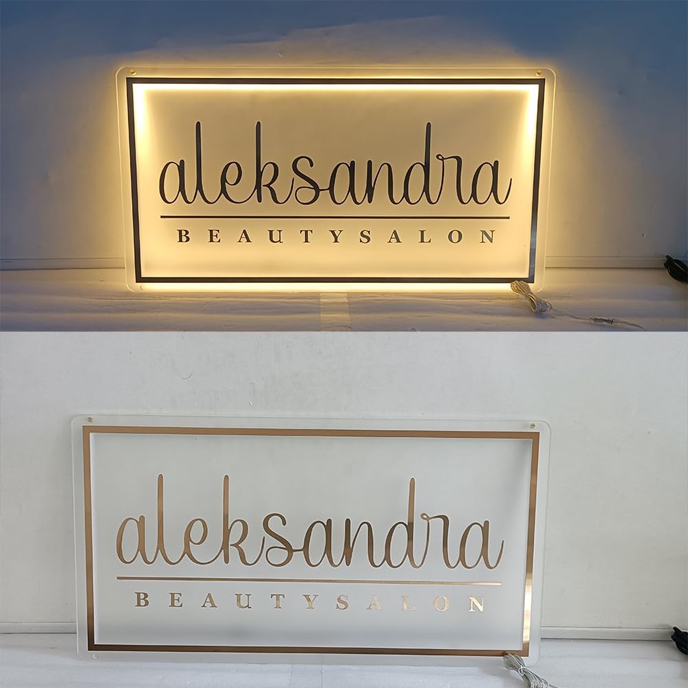 Custom LED Neon Sign for Business - Personalized Backlit Logo Sign, Floating Acrylic Metal Wall Decor for Salon, Office, Bar, Shop, Studio Illuminated Light Up Sign
