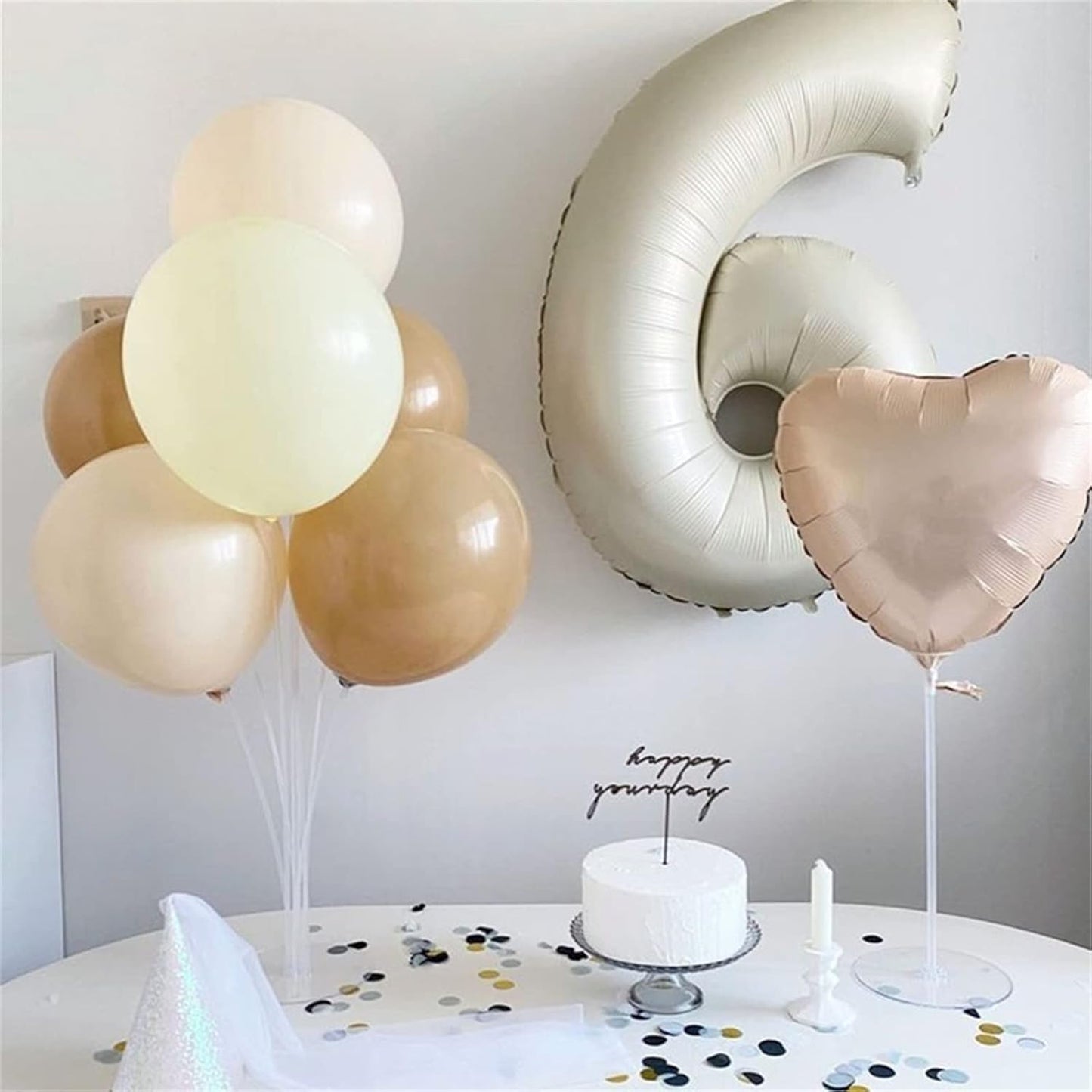 Cream 4 Balloons, 40 Inch Large Beige Foil Number Balloons Set 0-9, Self Inflating White Sand Digital 4 Helium Balloon for Boys Girls Women Birthday Anniversary Party Decorations Photo Shoot Supplies